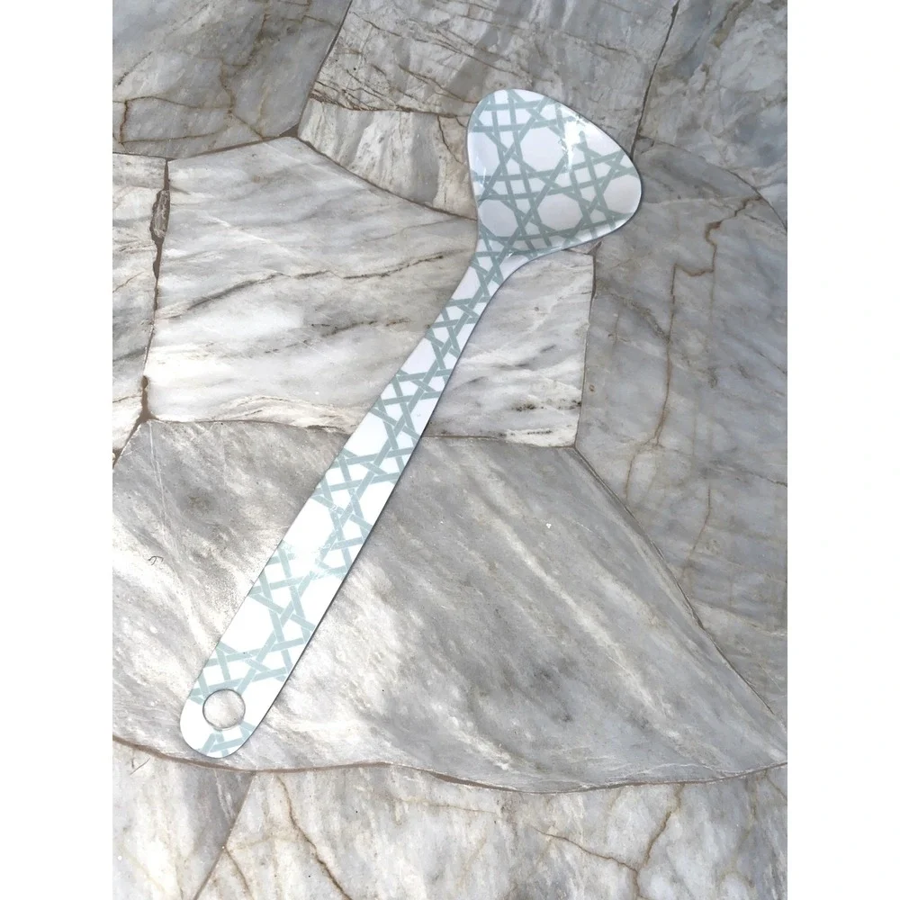 Melamine Serving Ladle Mint Green White Trellis Cane Pattern 10.5 Inch Utensil